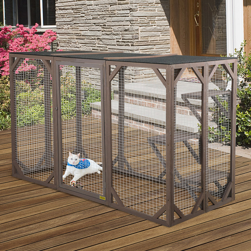Jaxpety Rustic Wooden Outdoor Cat Pet Enclosure Cage Playpen Kennel